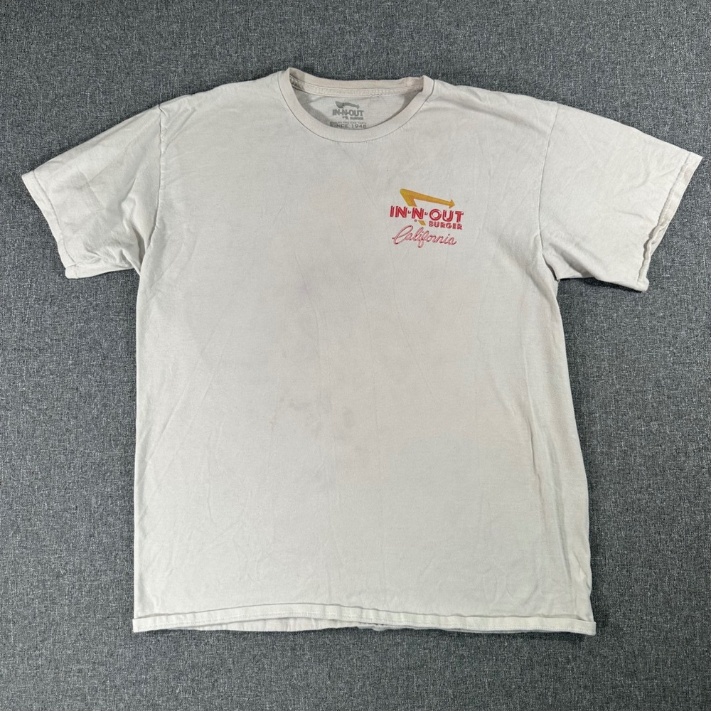 In-N-Out Burger California Muscle Car Graphic T-Shirt Mens Large Cream Cotton